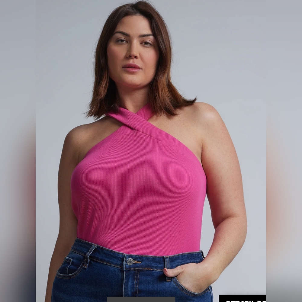 NWT 3X NY&C Plus Hirerneck RIbbed Tee~ fuchsia